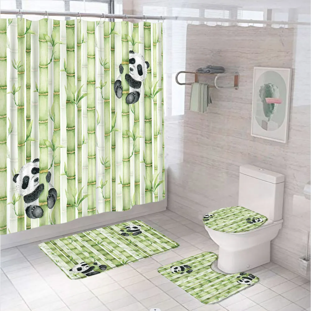 4Pc Watercolor Green Bamboo Sh - Bamboo Bath Mat 评论和价格
